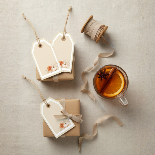Printable Thanksgiving Gift Tags Template | Fall Favor Tags with Watercolor Pumpkins & Florals