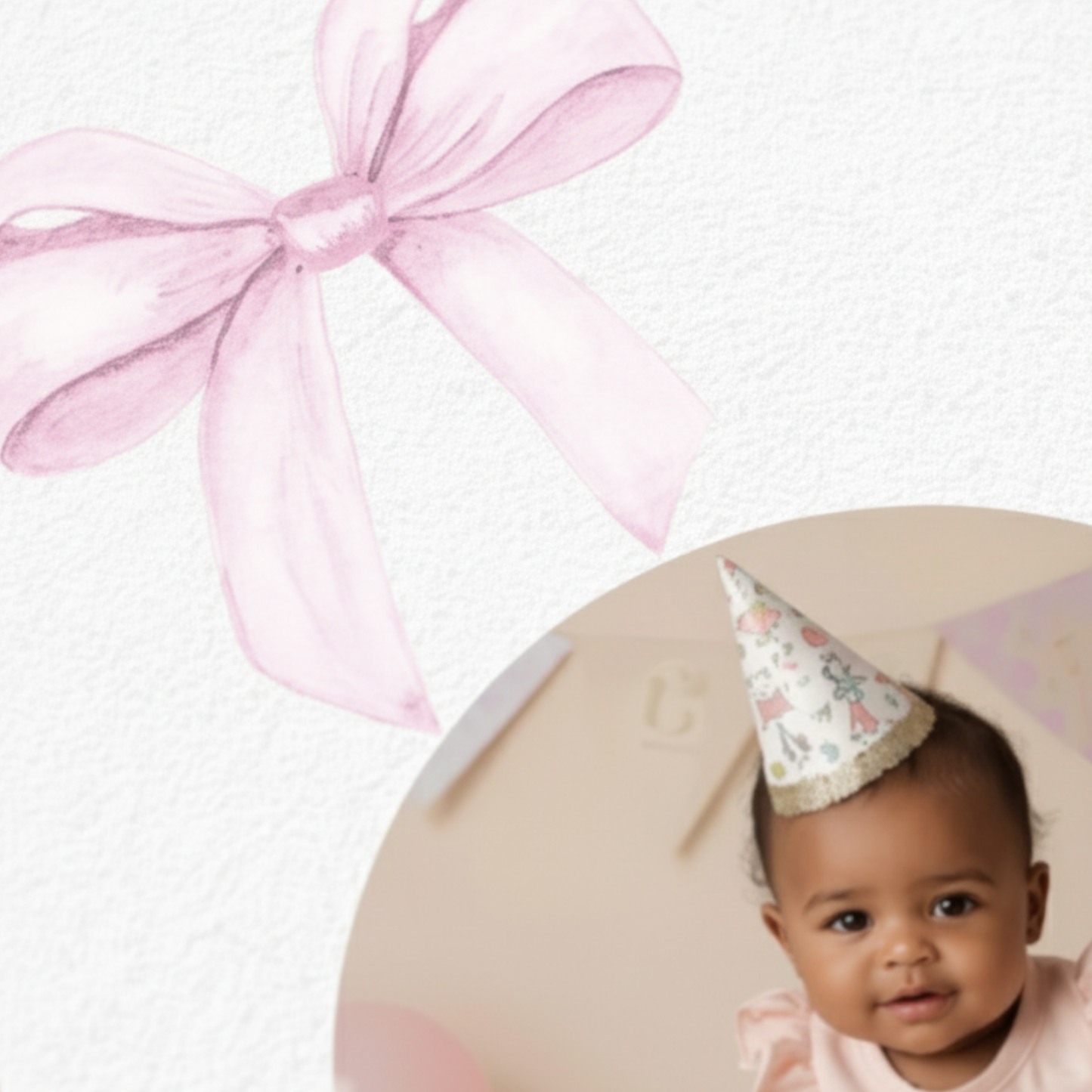 Sweet Pink Bow First Birthday Invitation (Editable Template)