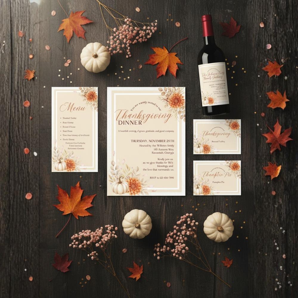 Editable Thanksgiving & Friendsgiving Wine Label Template with Bonus Bottle Neck Wraps | Printable Fall Bottle Stickers
