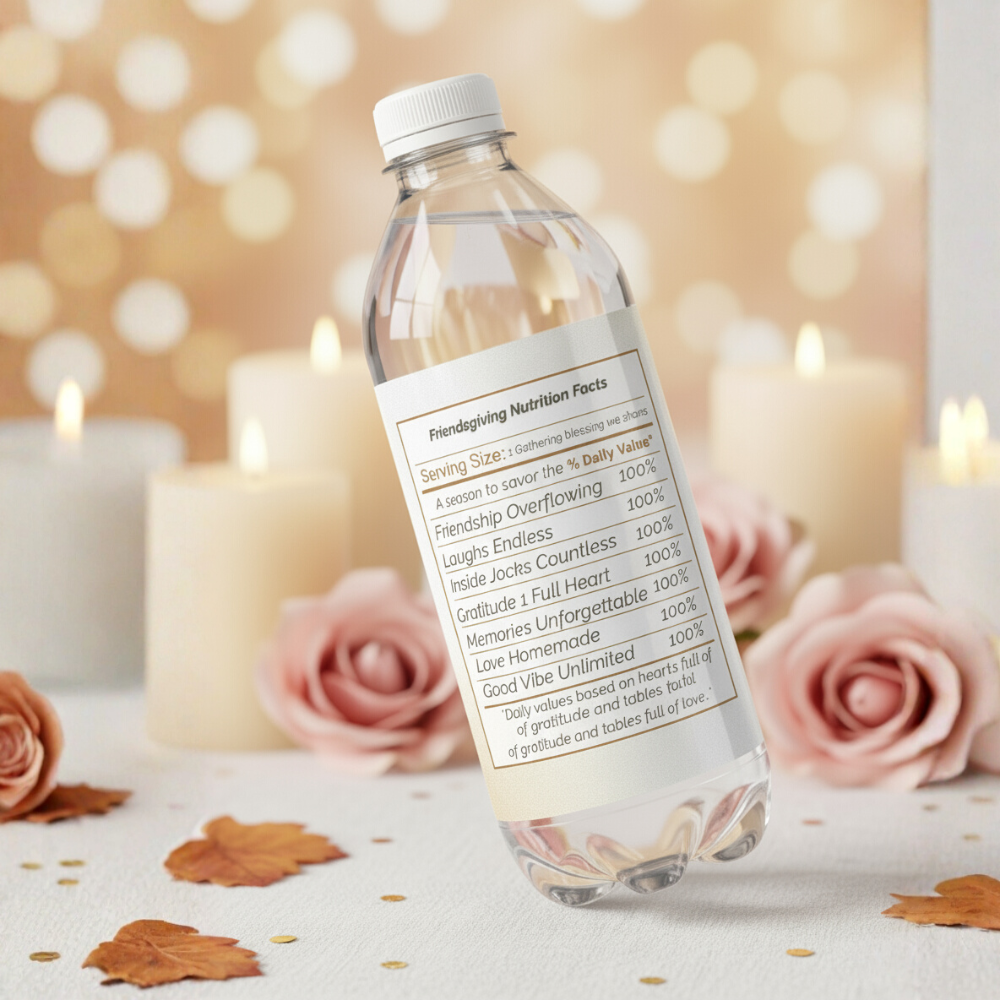 Thanksgiving & Friendsgiving Water Bottle Labels | Fall Party Decorations | Gratitude Table Favor Wraps | Printable Autumn Bottle Stickers