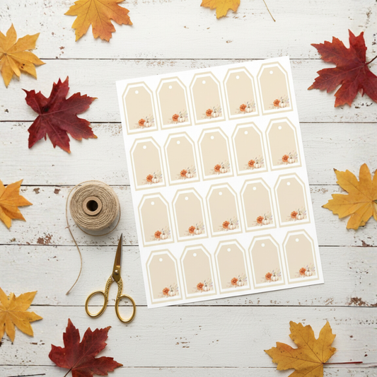 Printable Thanksgiving Gift Tags Template | Fall Favor Tags with Watercolor Pumpkins & Florals