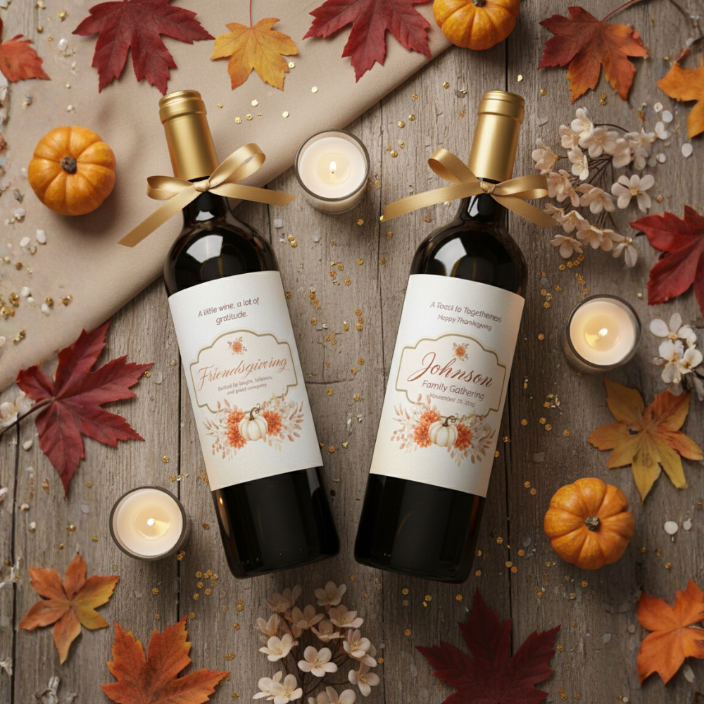 Thanksgiving & Friendsgiving Wine Label Templates