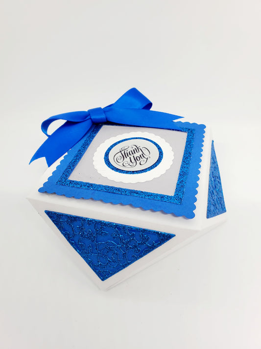 Royal Blue Glitter Thank You Favor Box Elegant Handmade Gift Box