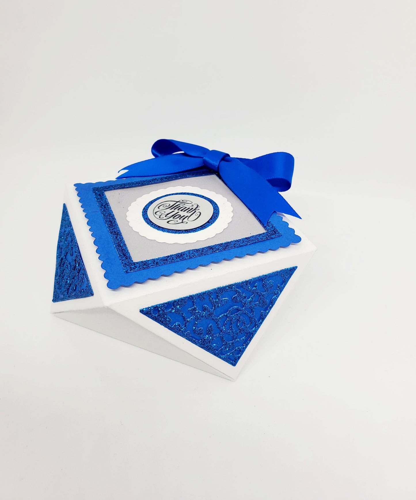 Royal Blue Glitter Thank You Favor Box Elegant Handmade Gift Box