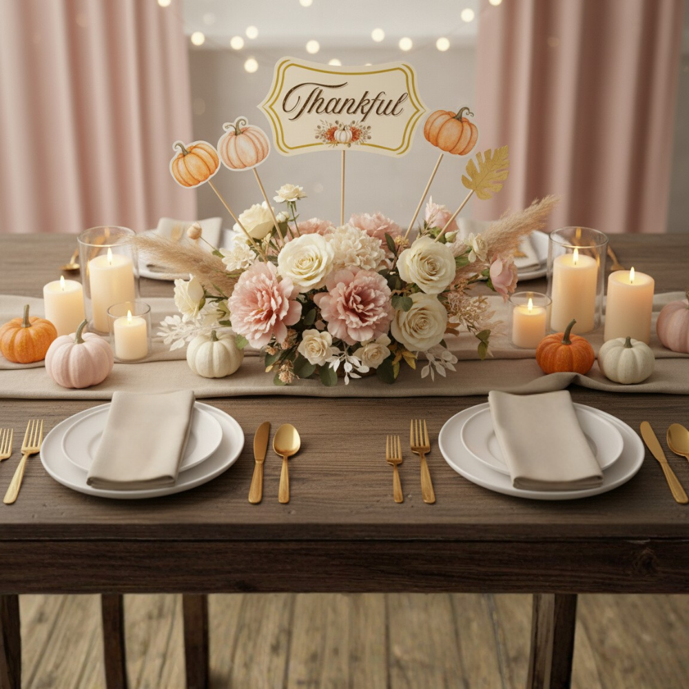 Editable Thanksgiving Table Sign & Centerpiece Stick Templates | “Thankful” Printable Decorations