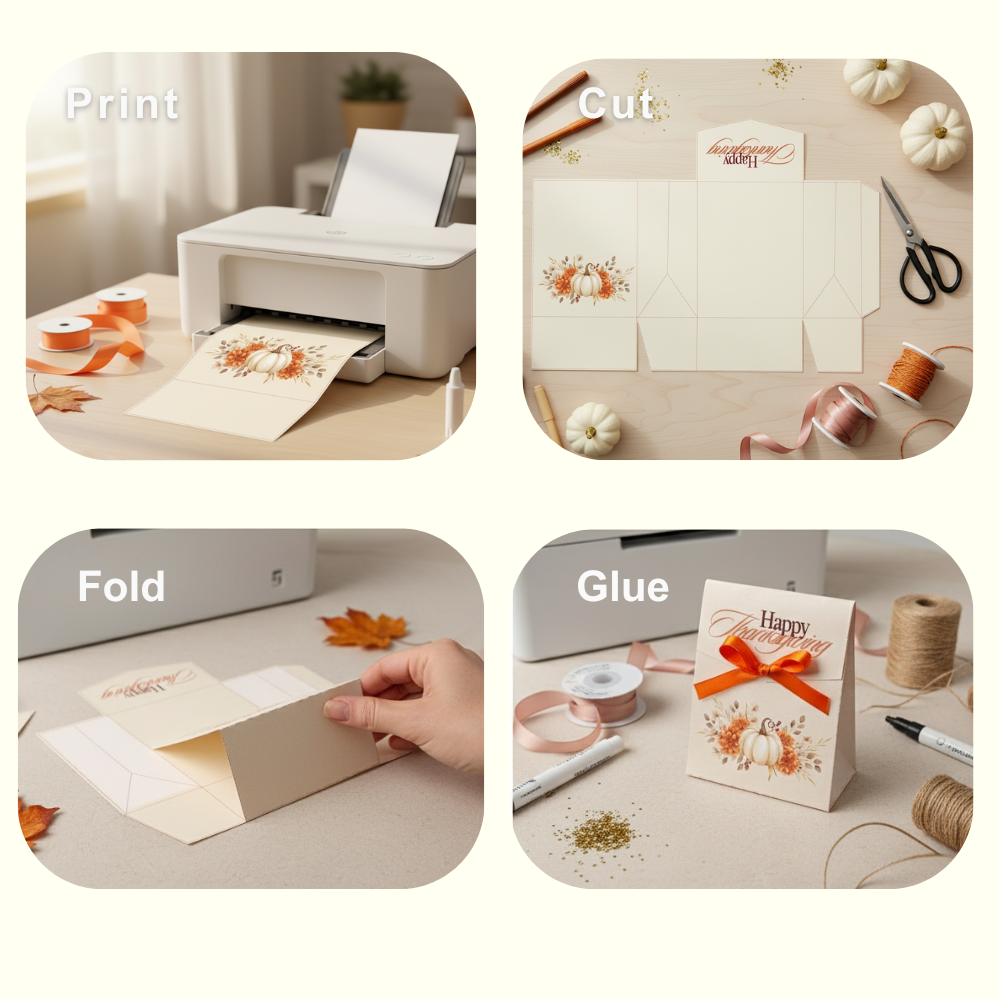 Printable Thanksgiving Favor Bag Template | Editable Fall Pumpkin Floral Treat Box | Digital Download