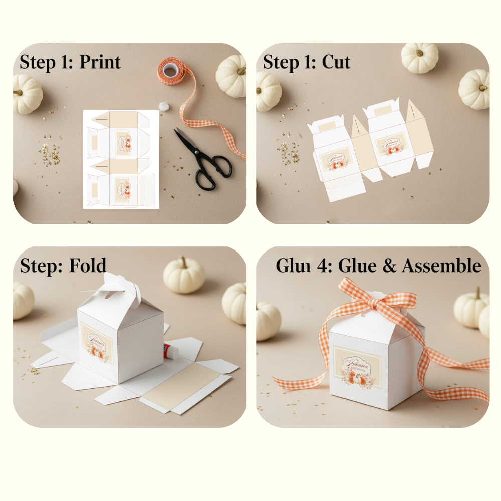 Printable Thanksgiving Favor Box Template | Editable Pumpkin Floral Treat Box | Digital Download