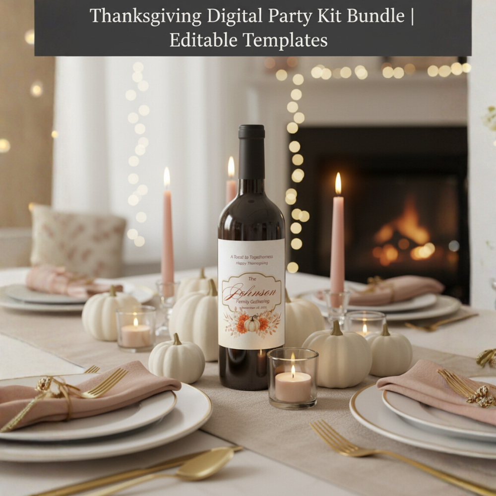 Thanksgiving & Friendsgiving Wine Label Templates