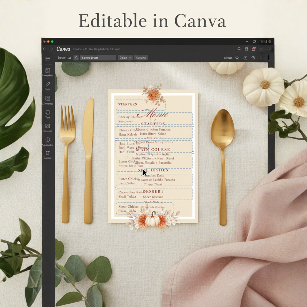 Editable Thanksgiving Menu Template