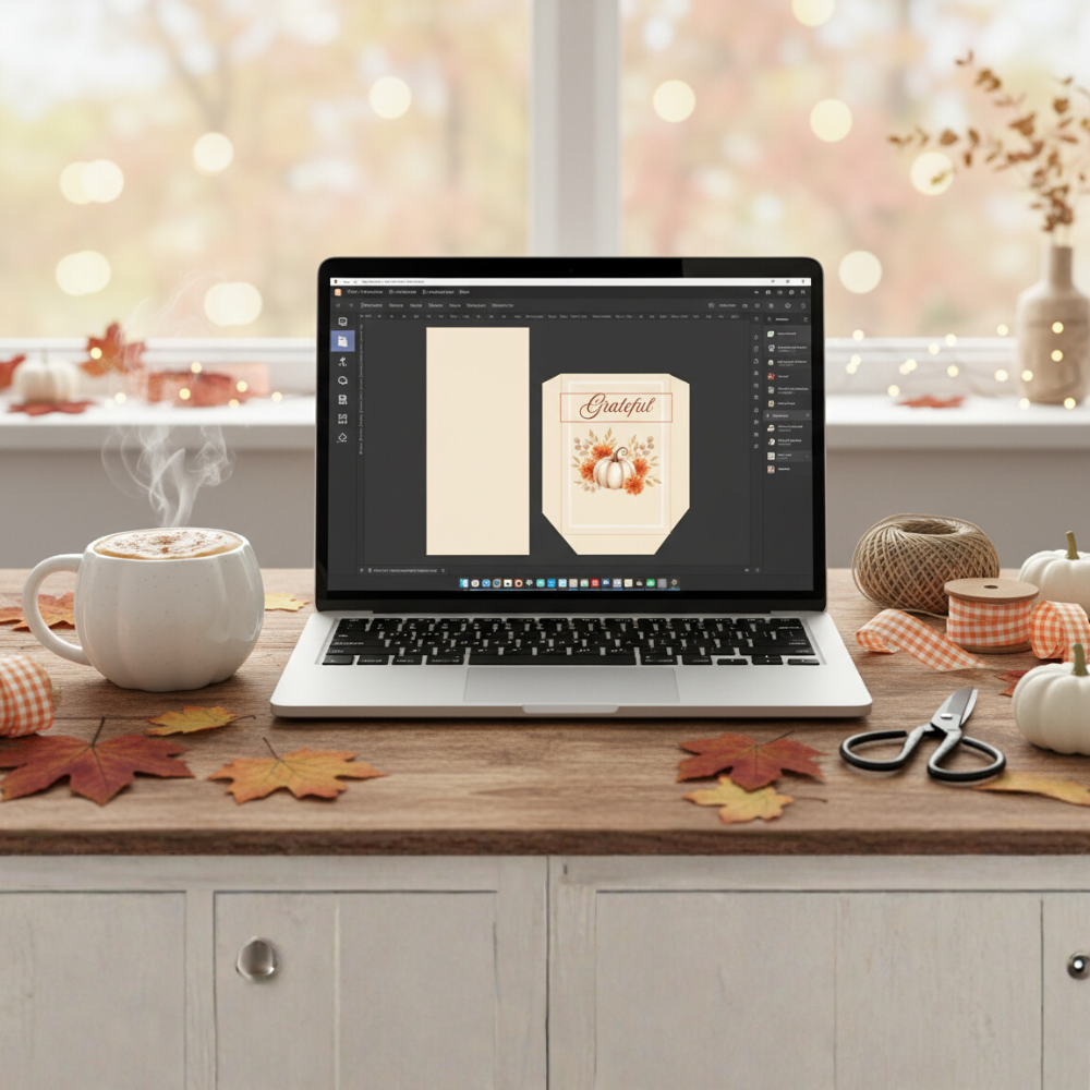 Editable Thanksgiving Utensil Pouch Template | Printable Pumpkin Floral Silverware Holder | Digital Download