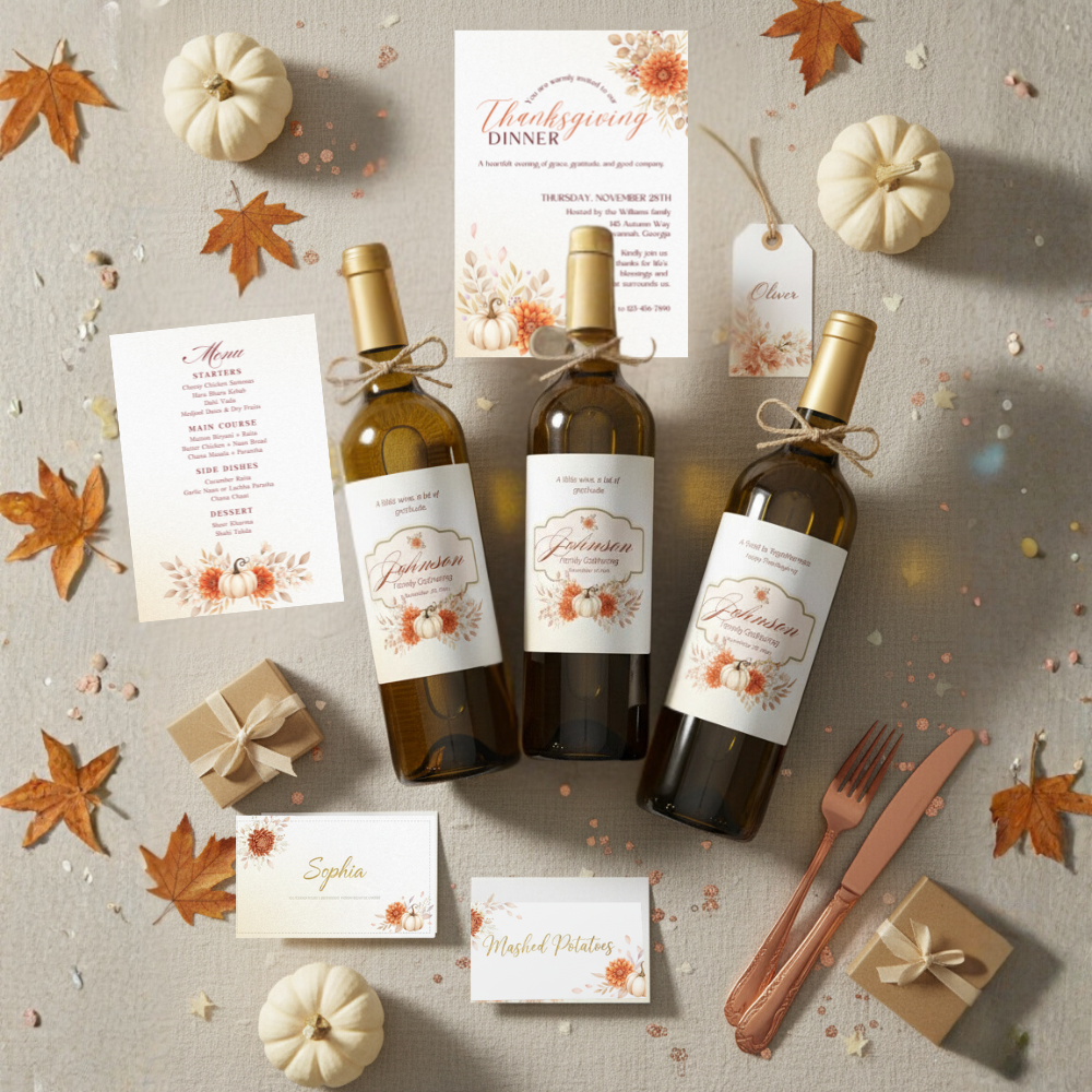 Thanksgiving & Friendsgiving Wine Label Templates