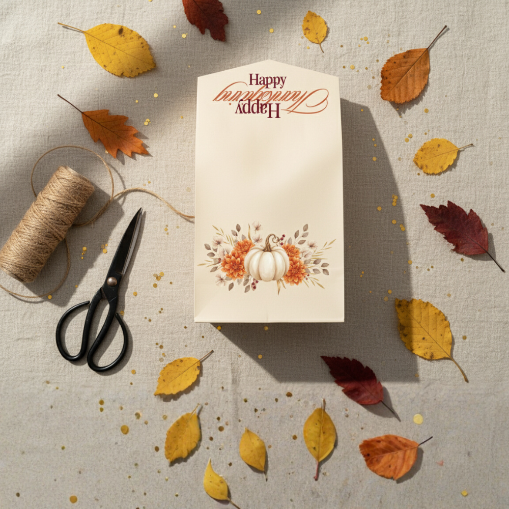 Printable Thanksgiving Favor Bag Template | Editable Fall Pumpkin Floral Treat Box | Digital Download