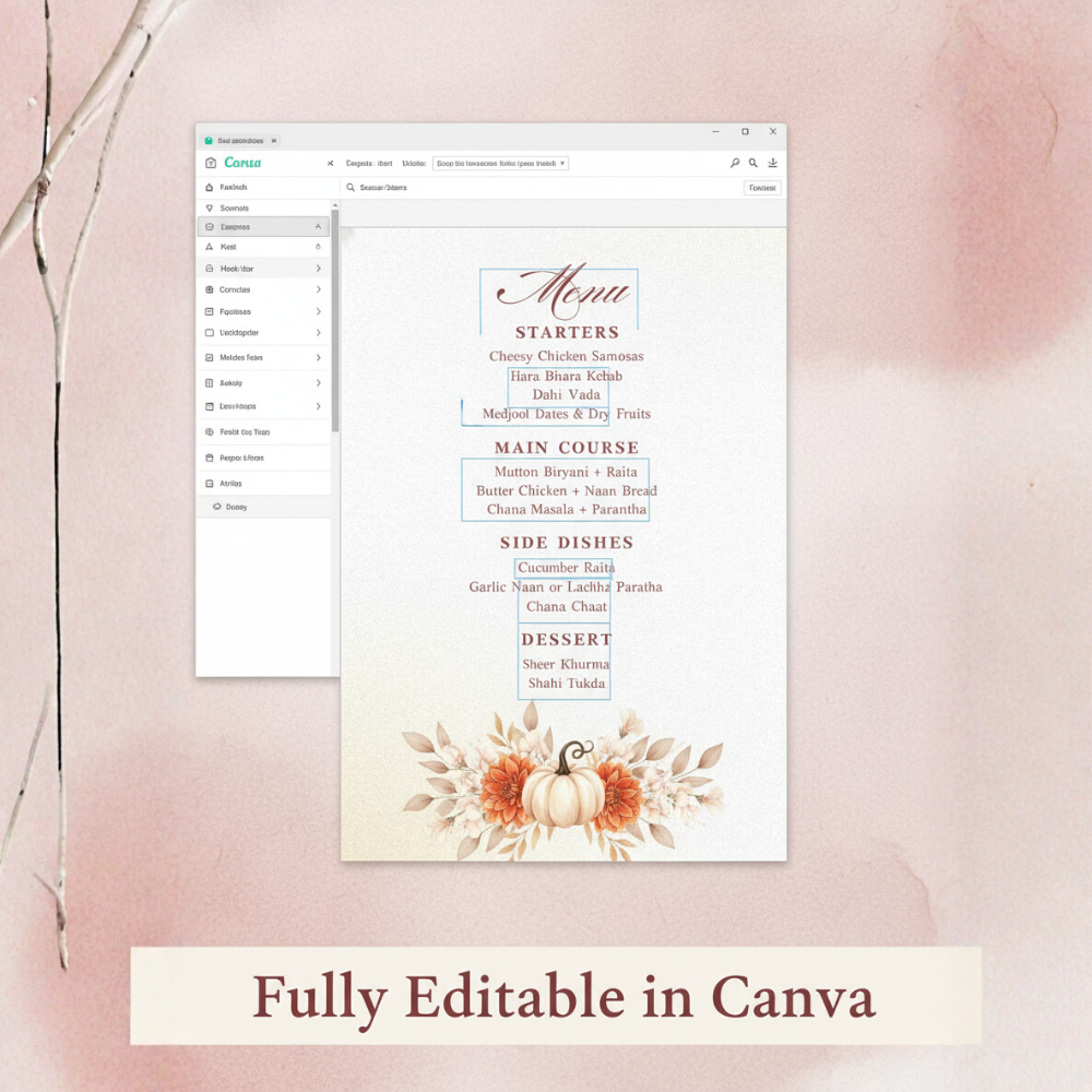 Editable Thanksgiving Menu Template (5x7 + 4x9 Sizes)