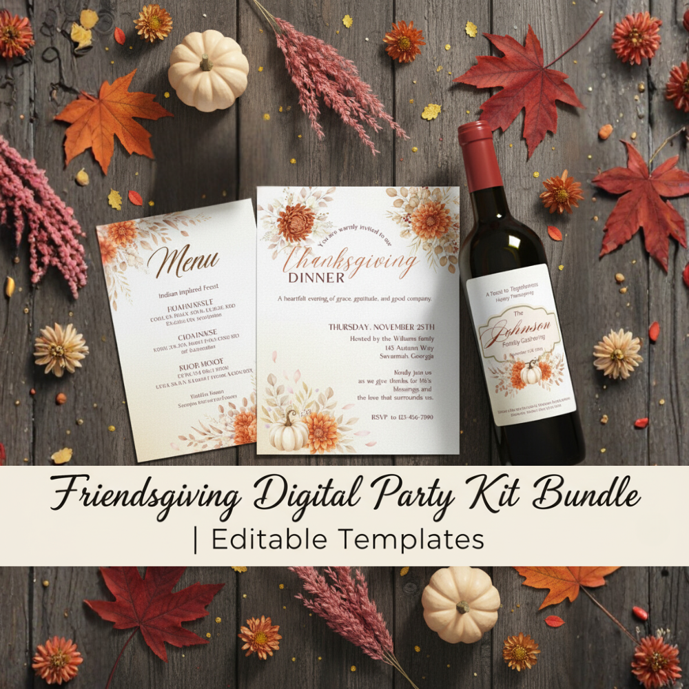 Thanksgiving Digital Watercolor Party Kit Bundle