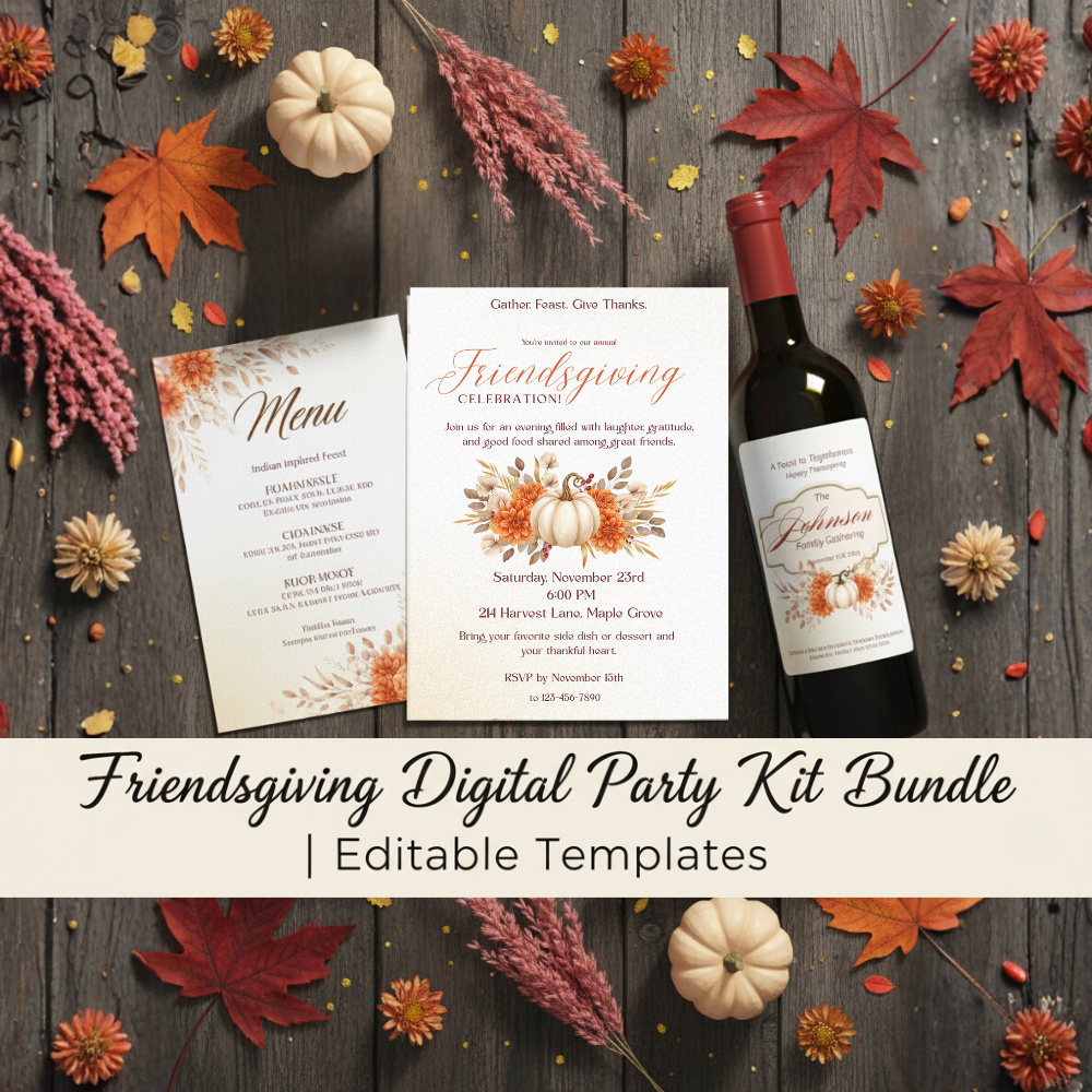 Friendsgiving Watercolor Digital Party Kit Bundle