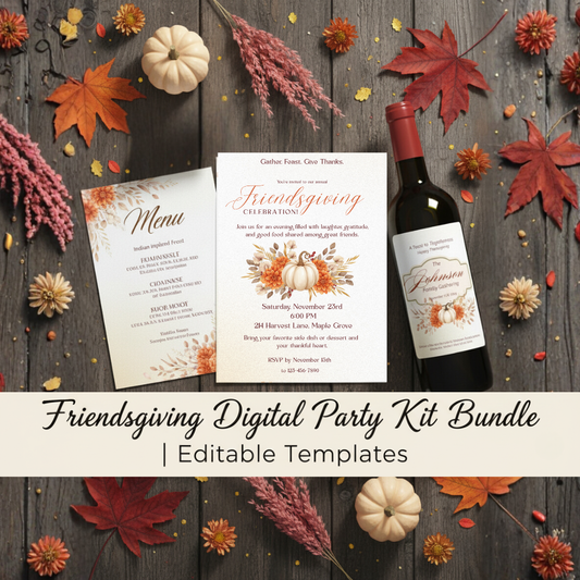 Friendsgiving Watercolor Digital Party Kit Bundle