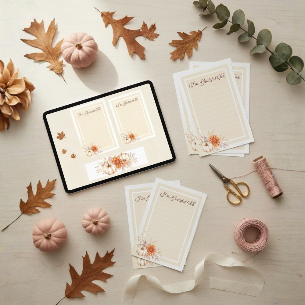 Thanksgiving Gratitude Card | Printable “I’m Grateful For” Sheet | Friendsgiving Activity | Autumn Floral Pumpkin Design