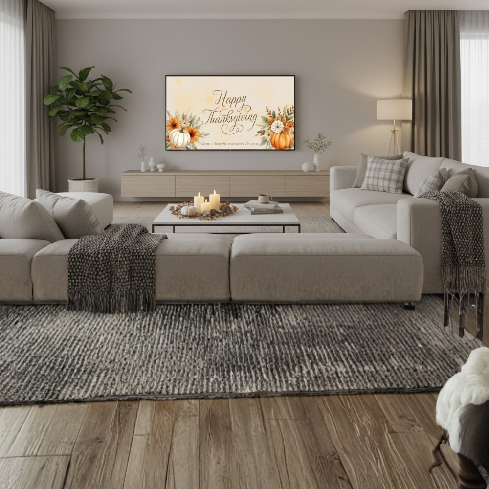 Editable Thanksgiving / Friendsgiving Digital Banner – Cast to Your TV | Fall Floral Pumpkins | “Happy Thanksgiving” | Gather Here With Grateful Hearts