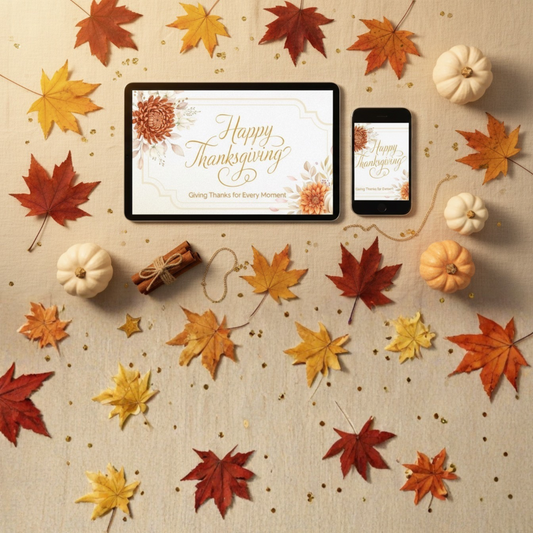Editable Thanksgiving / Friendsgiving Digital MP4 Banner | “Giving Thanks for Every Moment” | Cast to Your TV | Fall Florals & Pumpkins | Digital Décor