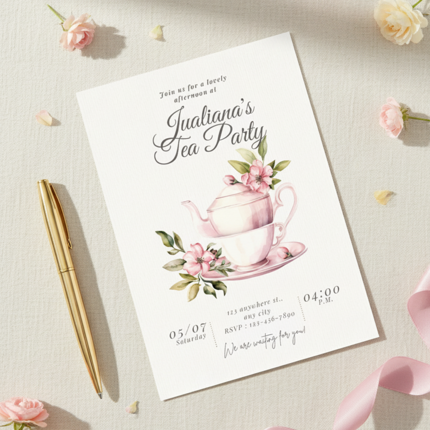 Tea Party Invitation — Editable Digital Template