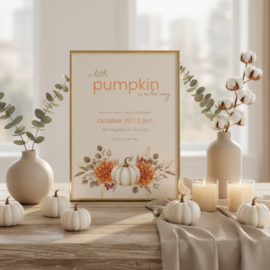 A Little Pumpkin Is On Her Way – Fall Baby Shower Invitation (Digital Download)