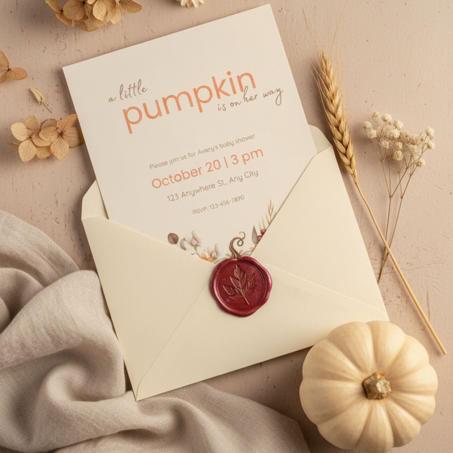 A Little Pumpkin Is On Her Way – Fall Baby Shower Invitation (Digital Download)