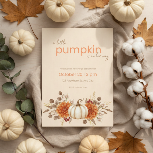A Little Pumpkin Is On Her Way – Fall Baby Shower Invitation (Digital Download)