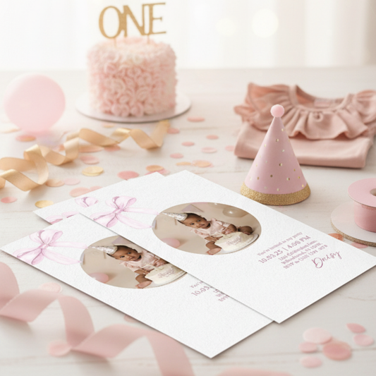 Sweet Pink Bow First Birthday Invitation (Editable Template)