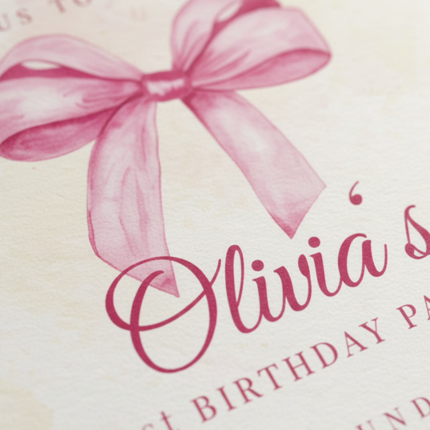 Pink Watercolor Bow Birthday Invitation (Editable Template)