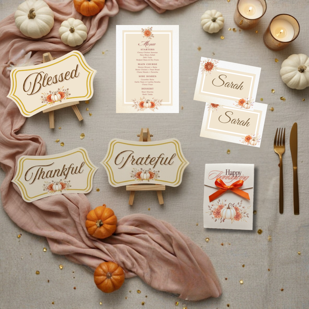 Editable Thanksgiving Table Sign & Centerpiece Stick Templates | “Thankful” Printable Decorations